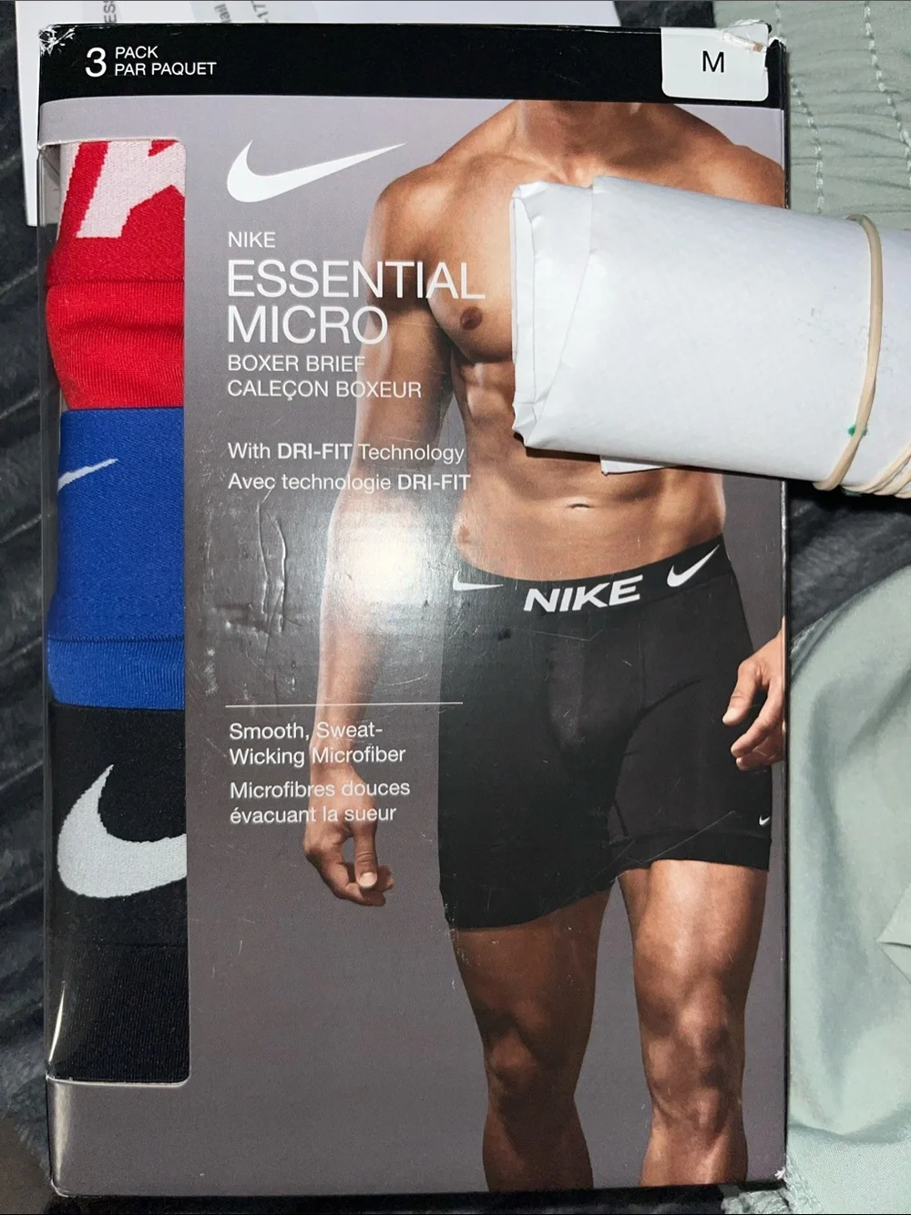 Nike Essential Micro Boxer Briefs - Black, Blue & Red (3-Pack)